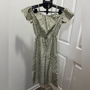 Girls Floral Green Off-Shoulder Jenna & Jessie Jumpsuit